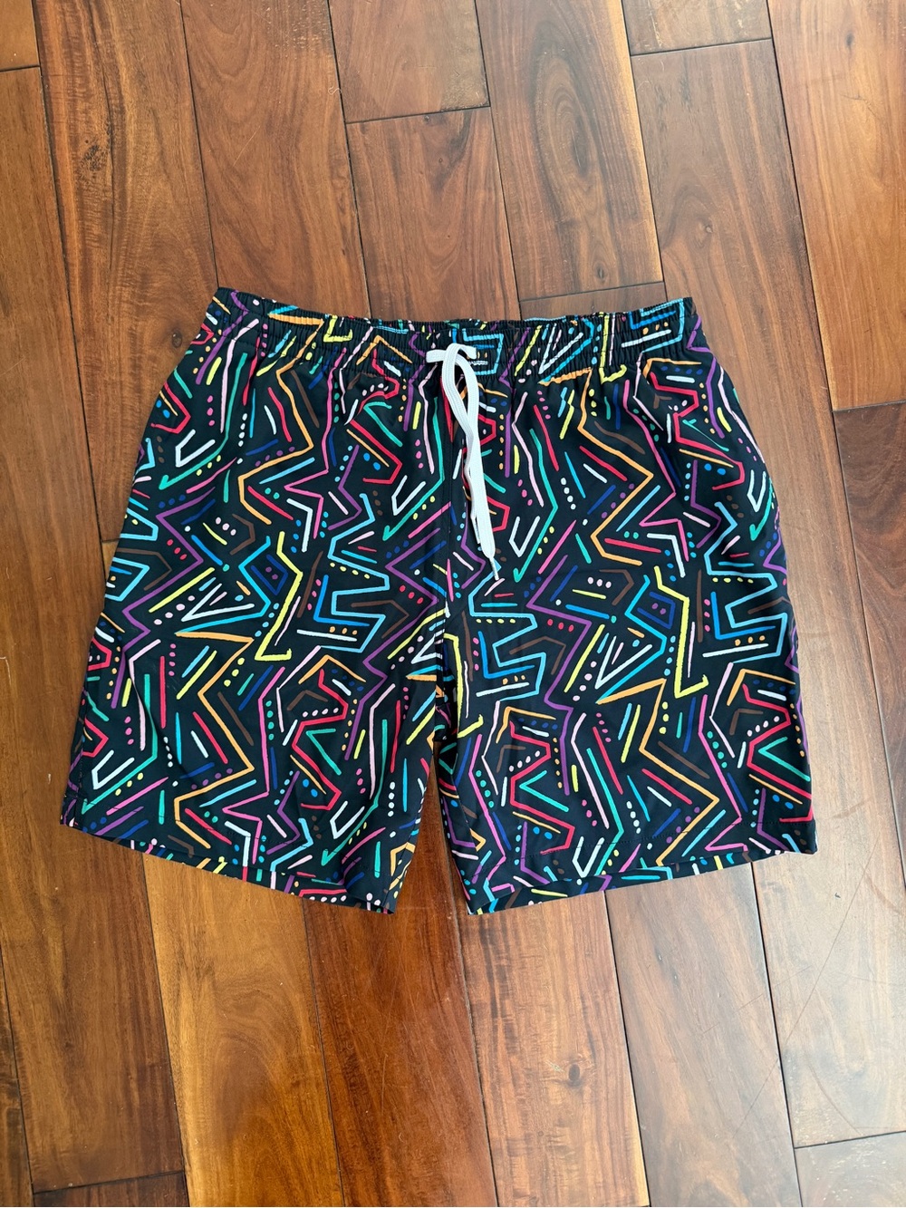 chubbies Black Swim Trunks with Neon Zigzag Print